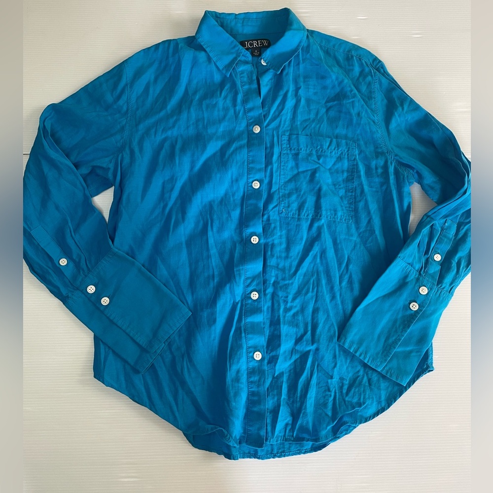 J. Crew Garçon shirt in cotton voile Bright Blue Long Sleeve Size 4 - Picture 2 of 8